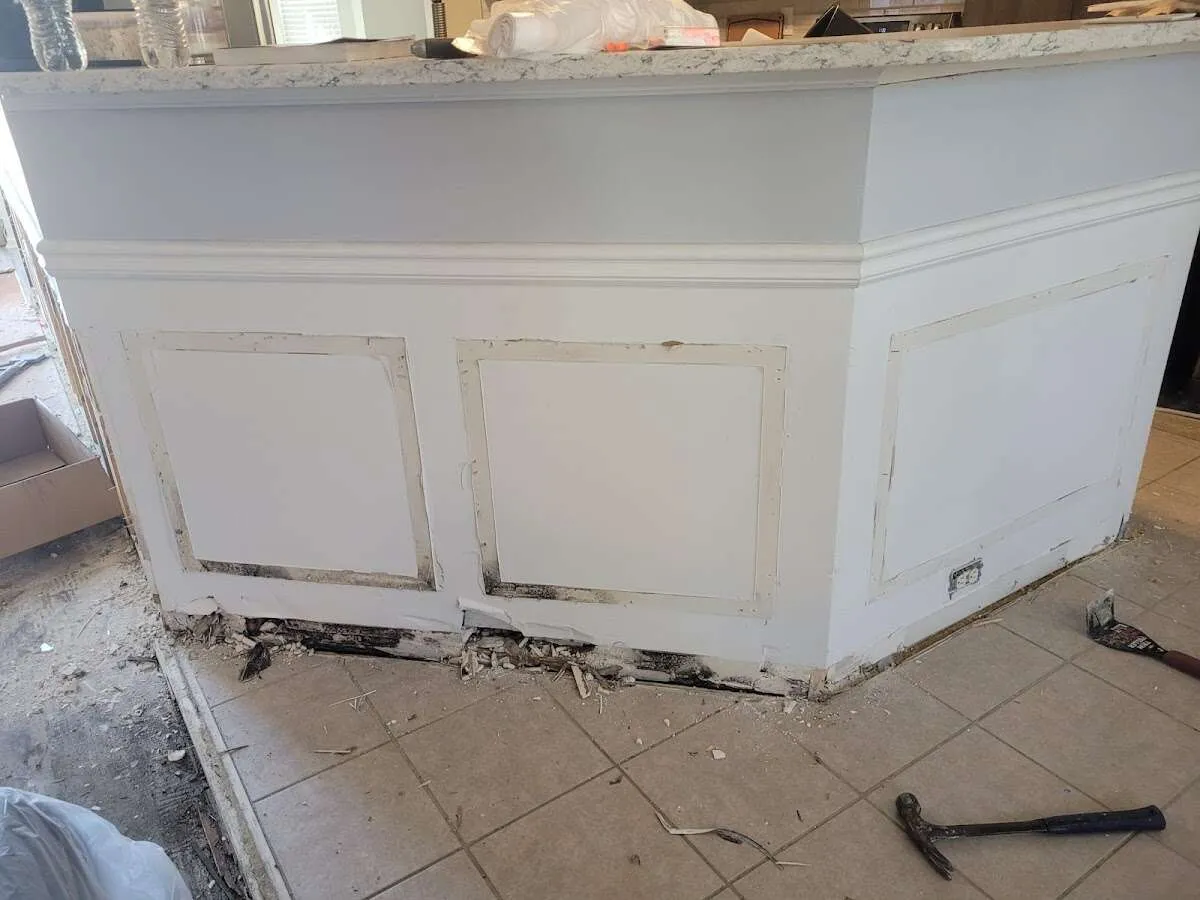 Water damage and mold on kitchen during Storm Damage Restoration in Harvest